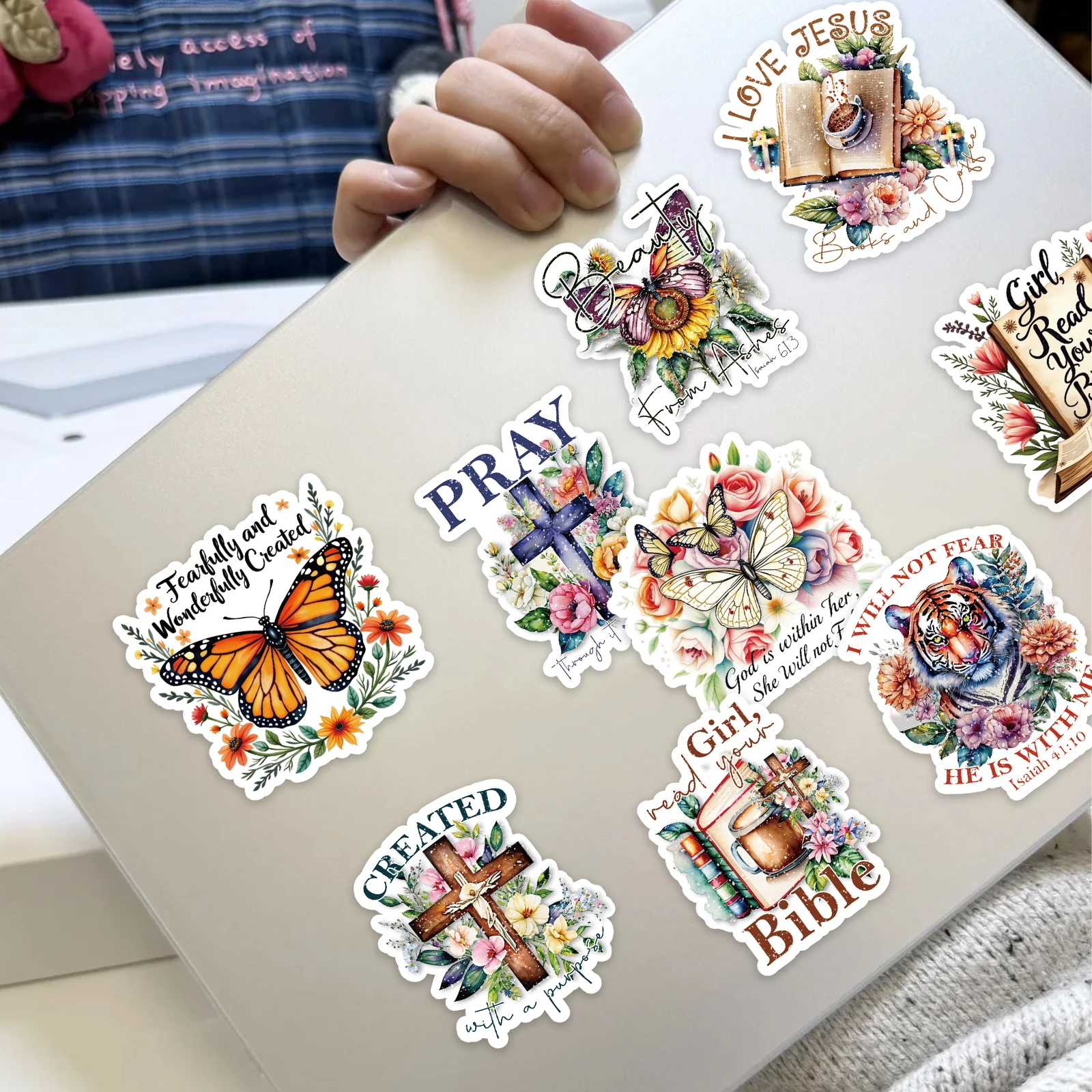 50 قطعة من ملصقات الكتاب المقدس على شكل فراشة يمكنك صنعها بنفسك لتزيين مجلة الهاتف المحمول وعبارة يسوع ملصق نص ملهم لمستلزمات القصاصات
