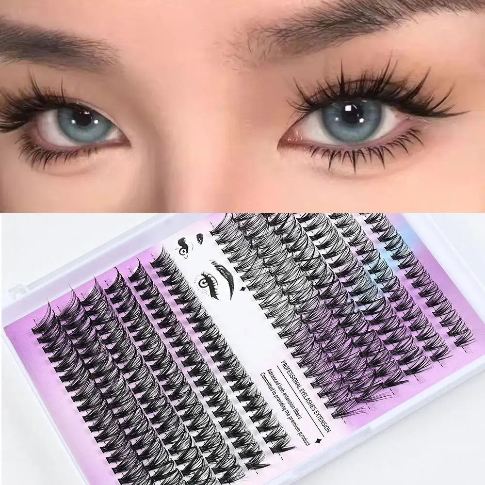 Faux cils effet naturel style wispy, kit d'extension de cils DIY à coller et fixer, design en grappe, outils de maquillage pour les yeux, amélioration du maquillage