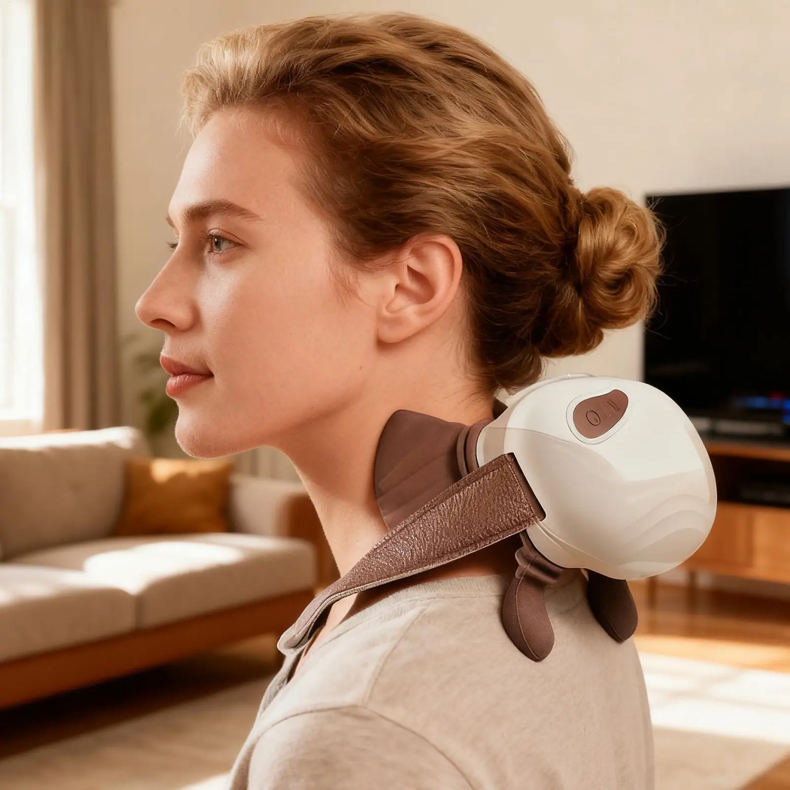 

Массажер для шеи Беспроводной подогрев Здравоохранение Перезаряжаемый массажер для глубокой спины и шеи для женщин Папа Мать Домашний офис Тренажерный зал Работа Путешествия