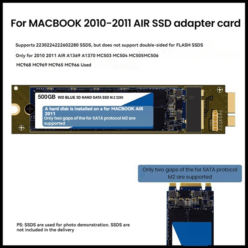 M.2 NGFF SATA SSD Adapter per Air 2010 2011 A1369 A1370 M2 SSD Converter Card Support 2230 2242 2260 2280 M2 SSD