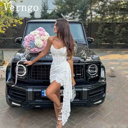 Verngo lvory Lace Mini Party Dress Women Strapless Drapted Train Elegant Short Elegant Prom Dress Zipper Sexy Cocktail Dress