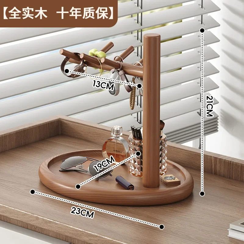 Entryway Key Storage Rack Solid Wood Entryway Shelf Vintage Style Tabletop Ornament Decorative Glasses Watch Display Rack 6