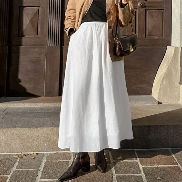 

Новая весенняя коллекция 2026: Женская длинная юбка А-силуэта из хлопка и льна, белая, свободного кроя, с завышенной талией. Новинка!