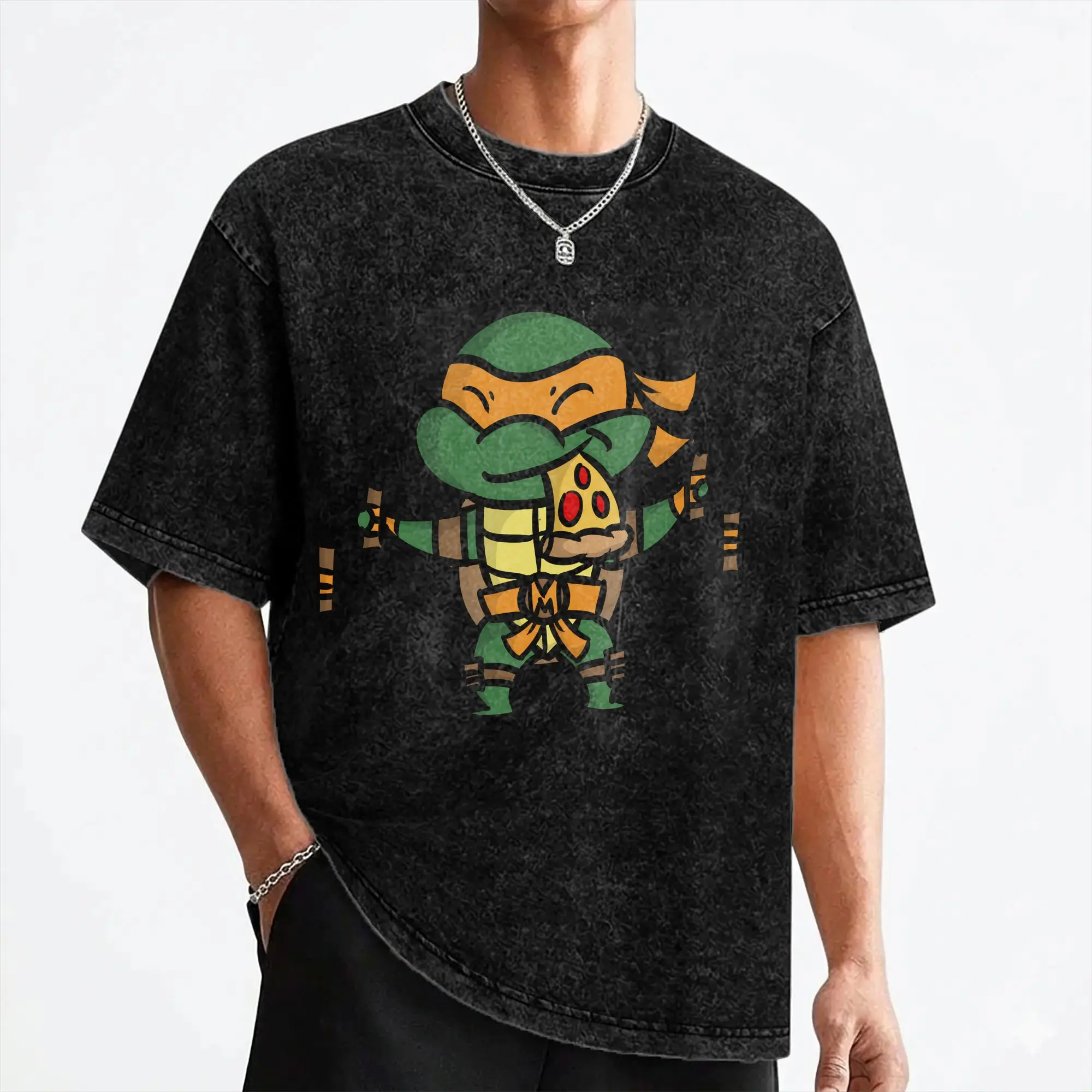 Cartoon Chibi Ninja T-Turtles Washed T Shirt Streetwear Vintage T-Shirts  Tees Tops Men Women Short Sleeve Oversize Graphic