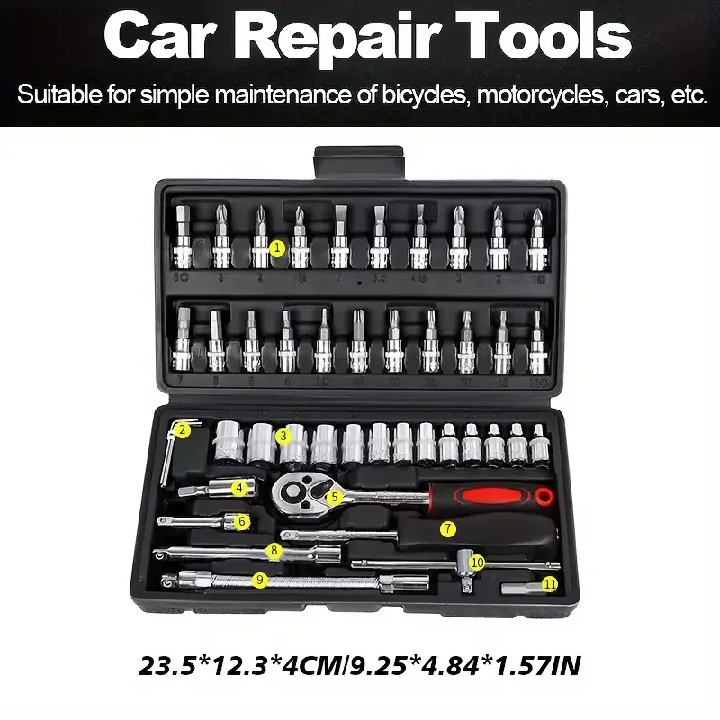 46 Pcs Car Repair Tool Kit, Ratchet Torque Wrench & Socket Set, Heavy Duty for Automotive, Bicycle, Motorcycle DIY Maintenance view 5