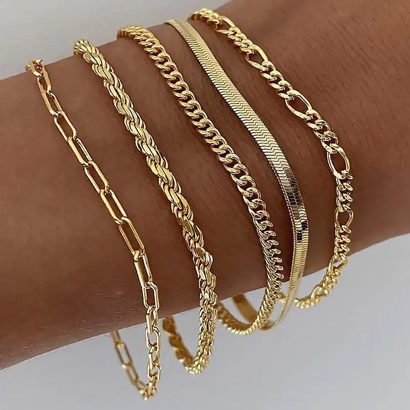 

gold-plated Jewelry Bracelets Waterproof, Jewelry Sets for Women Thin Dainty Stackable Cuban Link Paperclip Chain Accessories