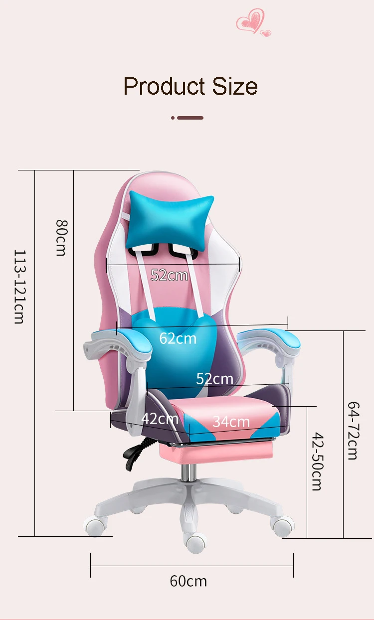A hot selling Luxury Pu Leather pink Girl Racing Reclining Computer Game Chair Silla Gamer Led Rgb Gaming Chair for Gaming