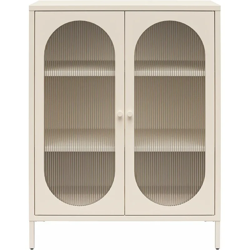 

Short 2 Door Accent Cabinet with Fluted Glass, Parchment