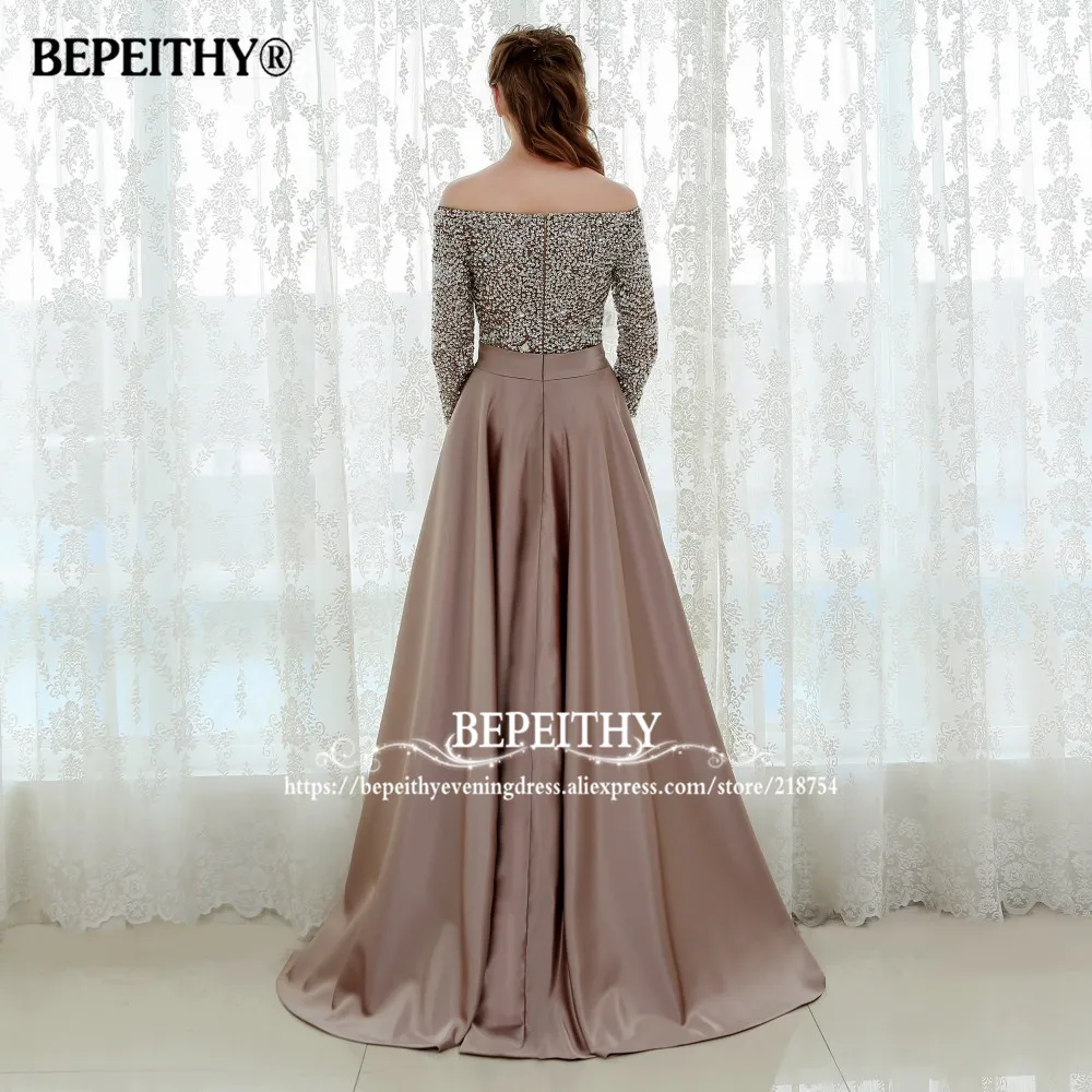 BEPEITHY ปิดชุดราตรีสามไตรมาสแขน Robe De Soirée Sequins ลูกปัดอย่างเป็นทางการชุด Vestidos De