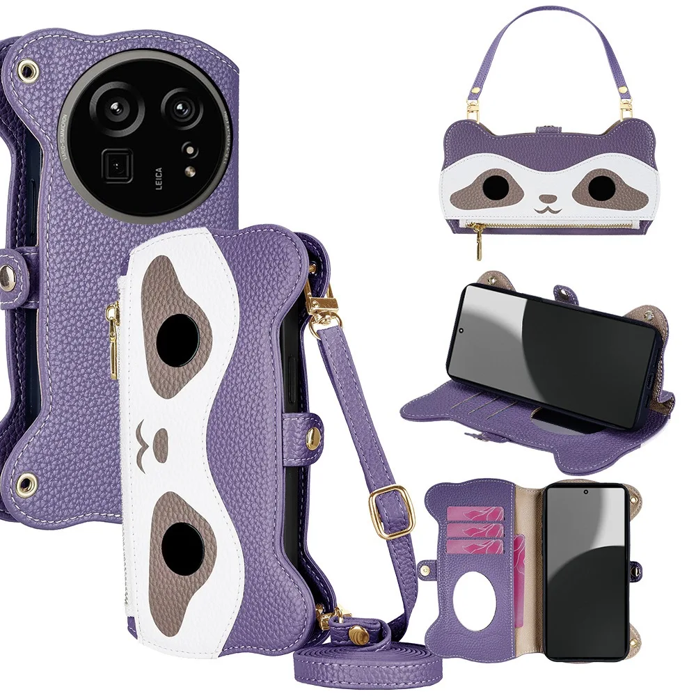 

for Sharp Aquos R10 R8 R9 Pro Sense 8 9 Case Leather Flip Cover with Long+Short Strap Mini Mirror Card Holders