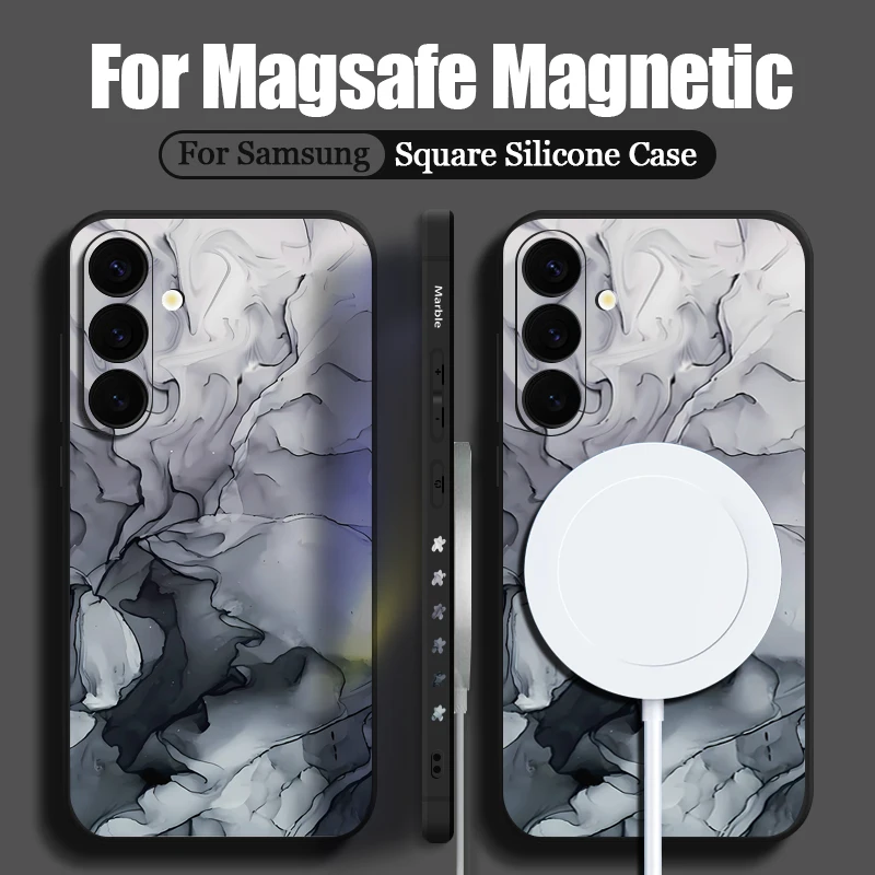 Magnetic For Magsafe Marble Case For Samsung Galaxy S24 S25 S23 Plus S22 Ultra S20 S21 FE Capa Built-in Metal Plate Cover Funda