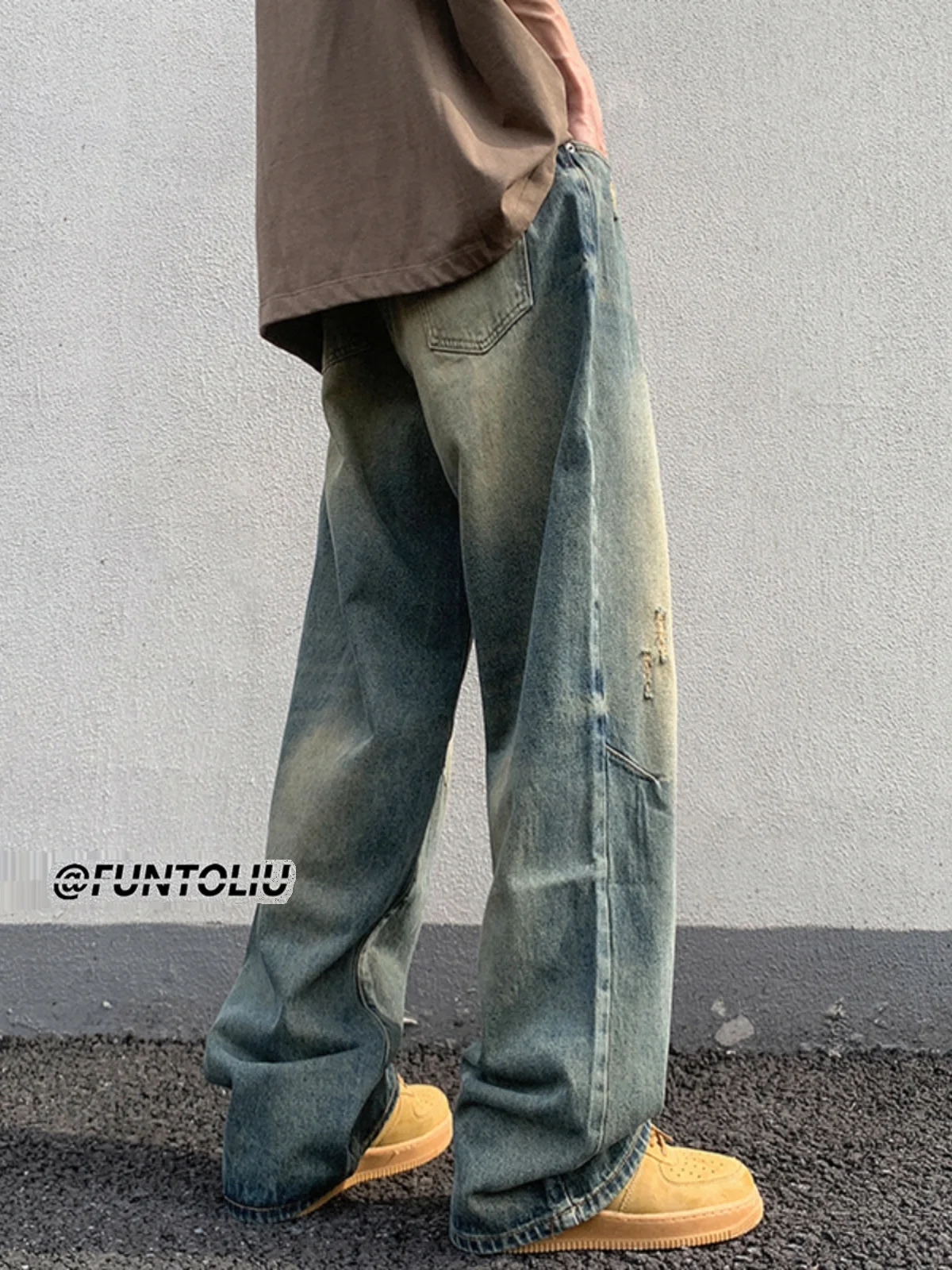 

Мужские джинсы винтажного стиля, свободные, прямого кроя, удлиненные, весна-осень, американский ретро-стиль, уличный стиль, износостойкие, эластичные