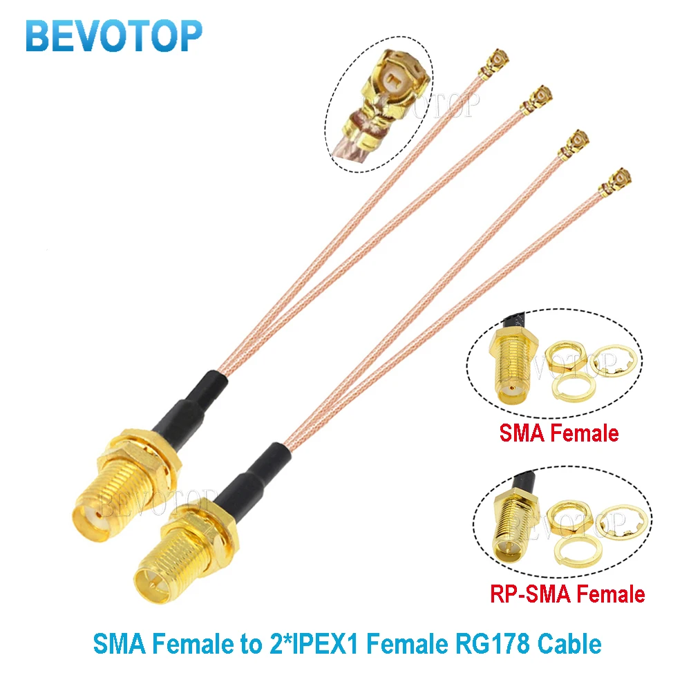 1PCS SMA to  Cable RP-SMA / SMA Female to 2 x   1 Female Jack Y Type RG178 Pigtail RF Coaxial Extension Jumper