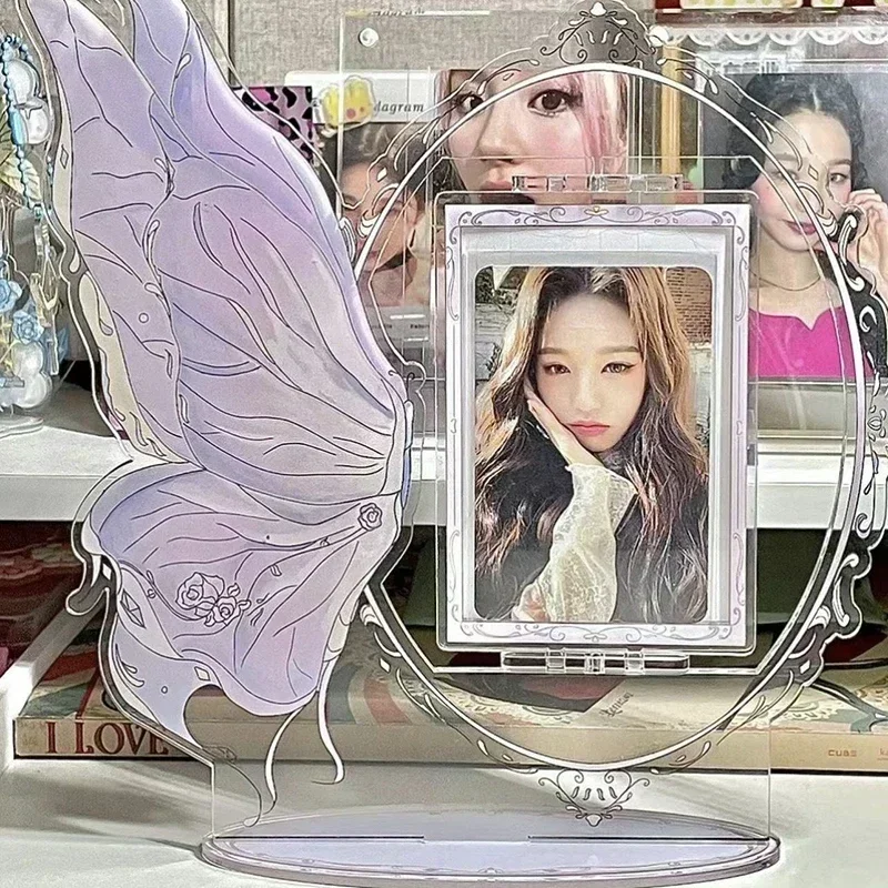 Acrylic Photocard Holder Creative Butterfly Wing Photo Frame Rotatable Idol Star Photo Display Stand Kawaii Desktop Ornament