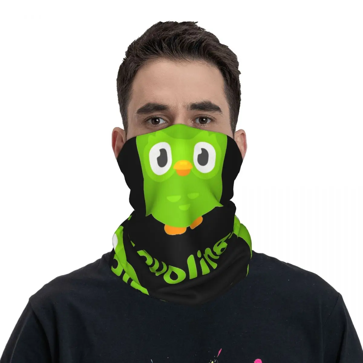 Duolingo Owl Duo Neck Gaiter Printed Unisex Face Mask Scarf Warm Headband Hiking Windproof