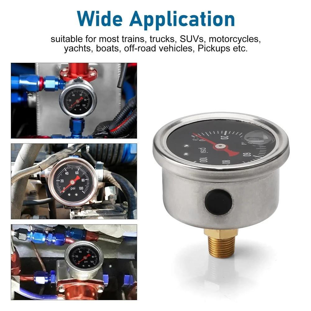 

Fuel Pressure Gauge 18 Inch Face Filled Design 0 100 PSI NPT Thread 1 8 Inch for Fuel Injection Systems and Vehicles