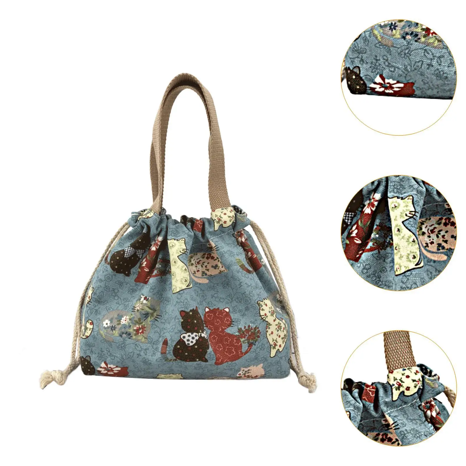 Canvas Drawstring Lunch Box, Small Cute Lunch Box with Drawstring, Reusable