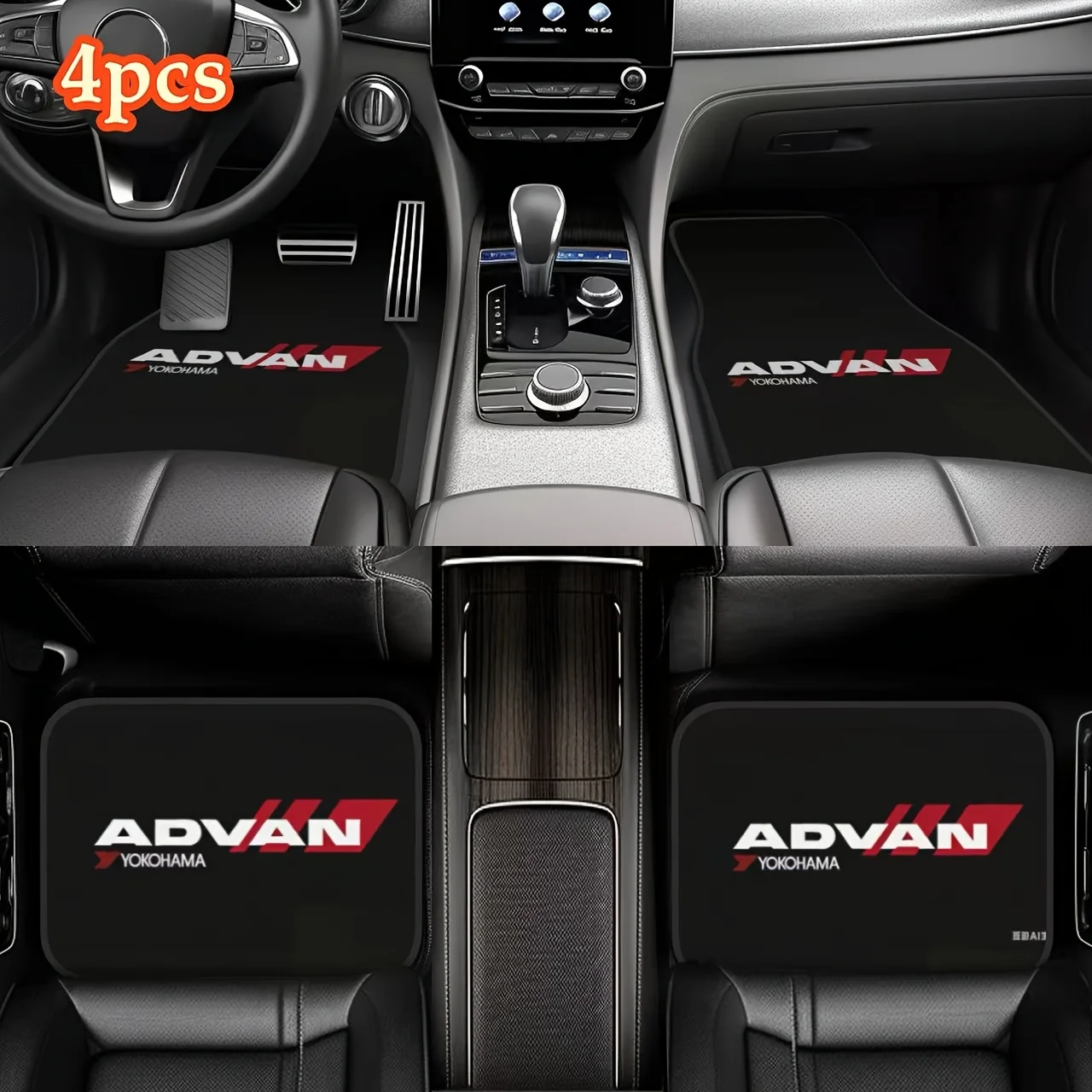 Juego de 4 Alfombrillas para Auto con Diseño ADVAN YOKOHAMA - Diseño Impreso, Material Fácil de Limpiar, Uso en Todo Clima, Aptas para Sedanes, Camionetas, SUVs