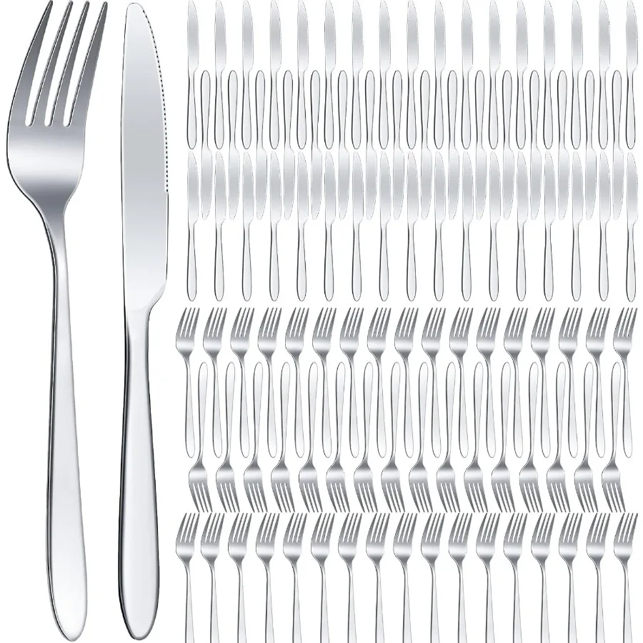 

100 Pieces Stainless Steel forks and knives Dinner Flatware Set Tableware Cutlery for Butter Kitchen Restaurant Dishwasher Safe