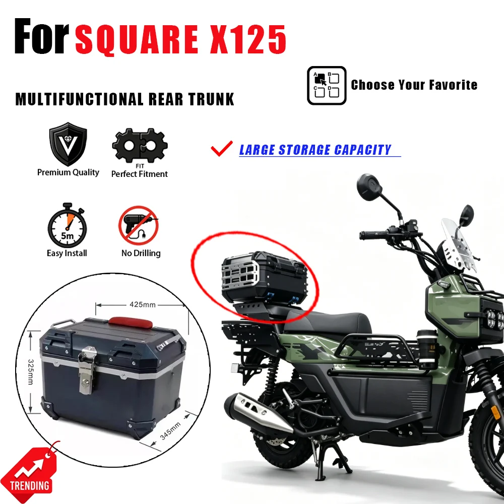 Caja de Almacenamiento Trasera para Motocicleta Square X125, Caja de Equipaje con Cerradura de Seguridad, Accesorios para Moto, Baúl, Maletas, Bauletto