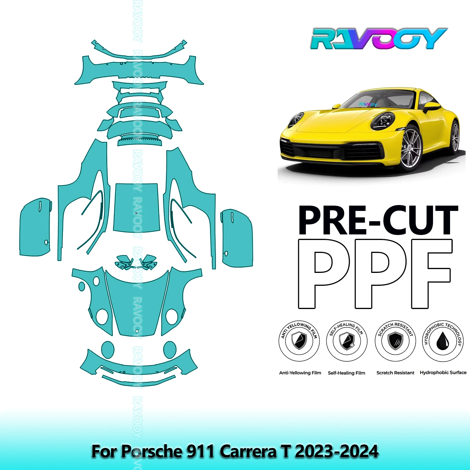 

8.5Mil Precut PPF Paint Protection Film Full Vehicle Clear Bra For Porsche 911 Carrera T 2023-2024