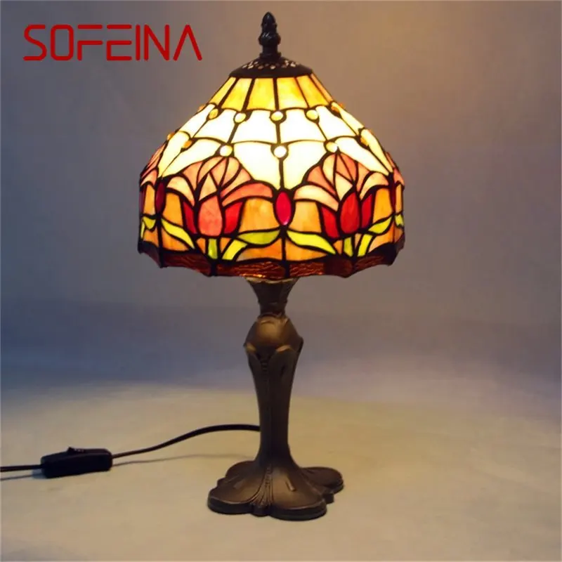 

SOFEINA Tiffany Glass Table Lamp LED Creative Retro Art Desk Lighting Fashion Decor For Home Living Room Bedroom Bedside