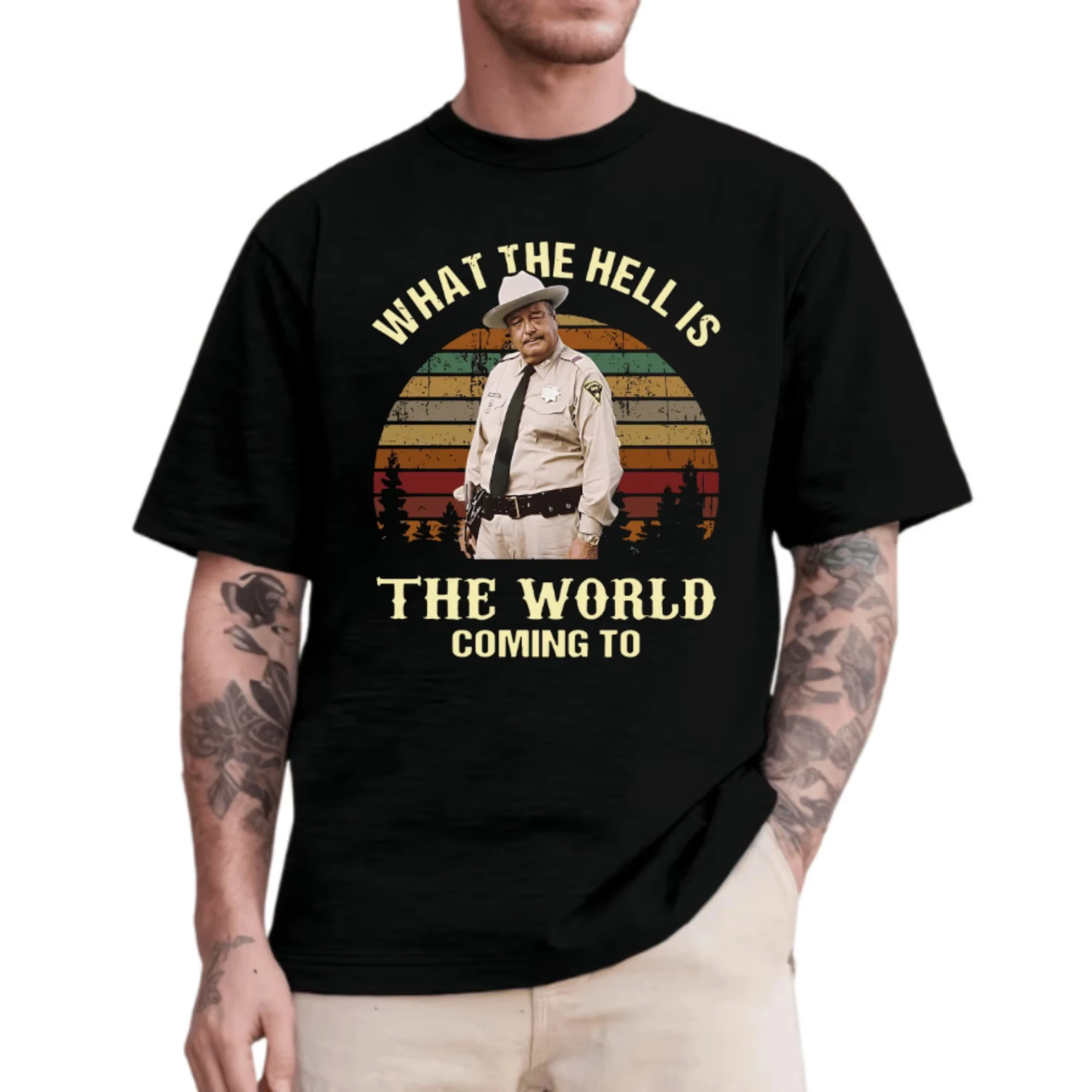 Retro Sunset Sheriff Funny Texas Cowboy Humorous Southern Slogan Movie Graphic Tee Cotton Mens Womens T-Shirt Summer Streetwear