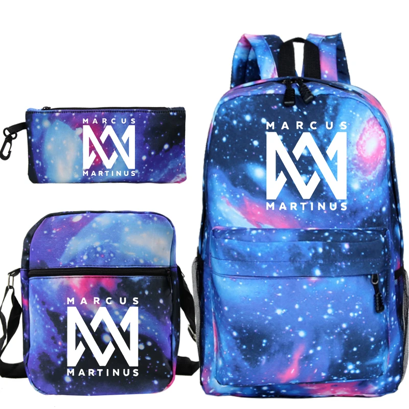 3Pcs Marcus & martinus School Backpacks for Teenage Girls Boys Laptop Knapsack Casual Travel Bags Kids Bookbags with Pen Case