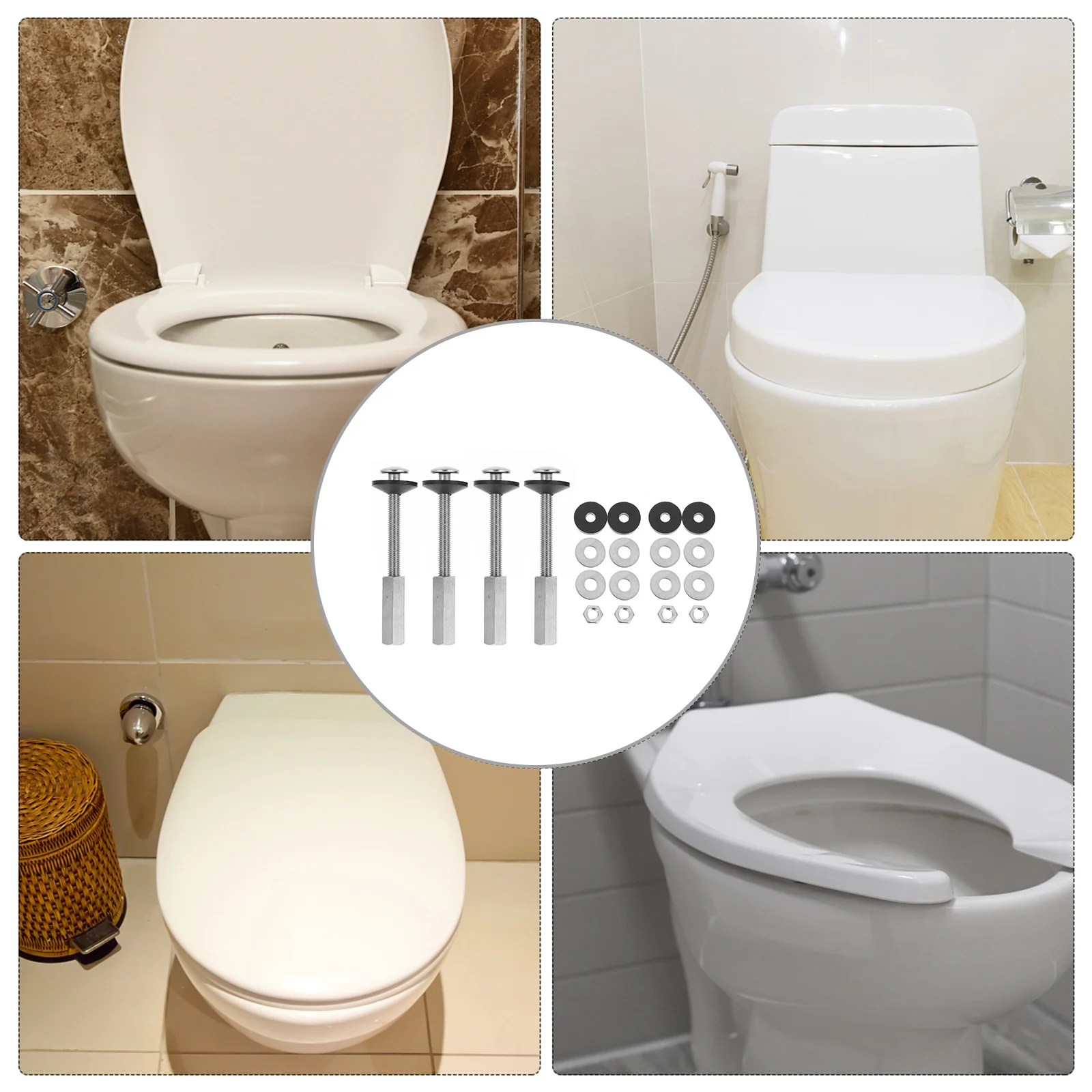 

4Pcs Toilet Tank Fixing Bolt Stainless Steel Durable Screw Kit Replacement Part Secure Installation for Toilet Seat Bowl