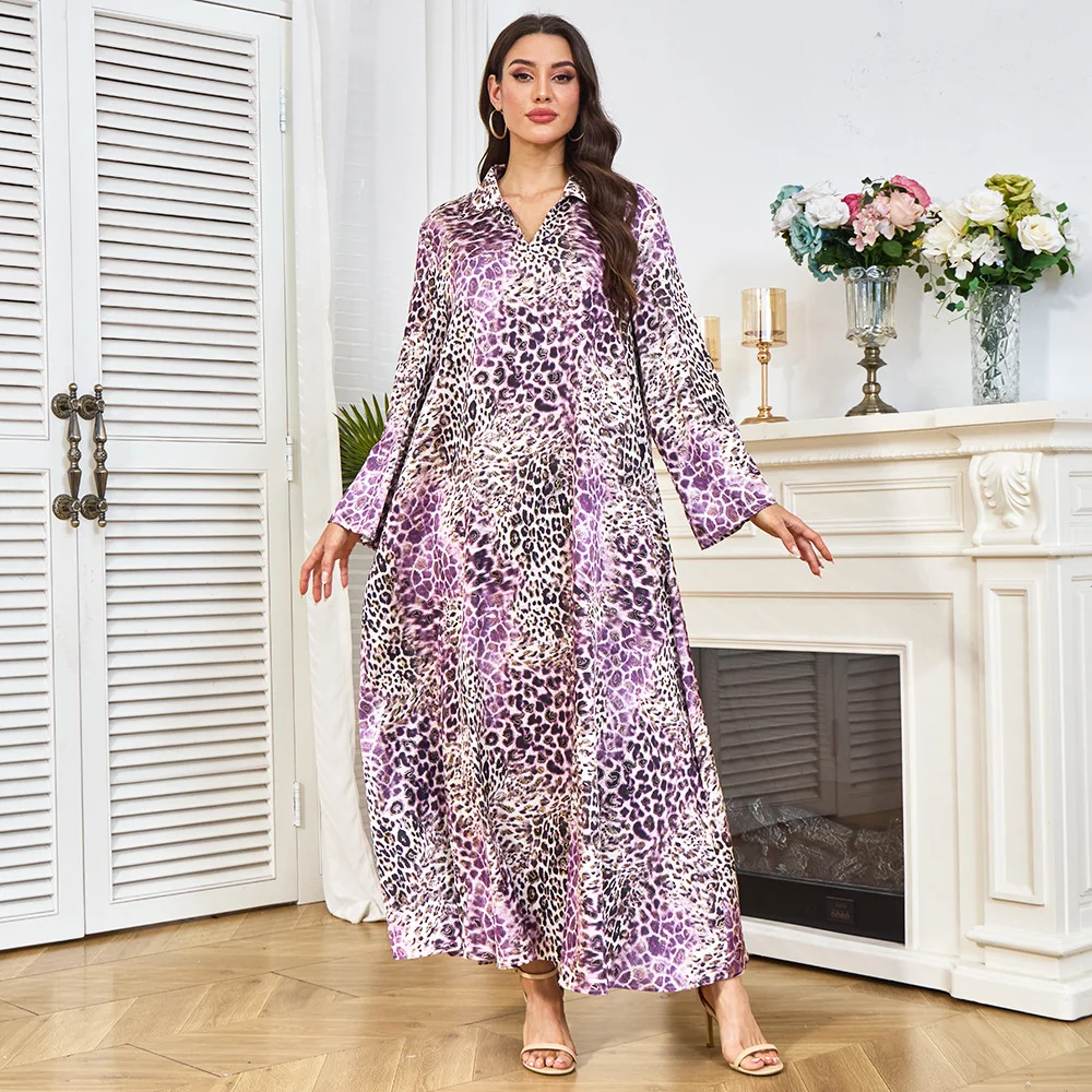 

2025 Summer Long Sve Leopard Print Dr Gold Stam Floral Embellied Maxi Dr Women's Ethnic Costume Stage Costume