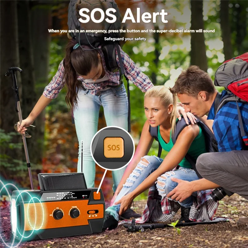 

4000Mah Rechargeable Solar Charging Emergency Weather Radio FM/AM With Flashlights, LED Reading Lamp, SOS Alarm Use