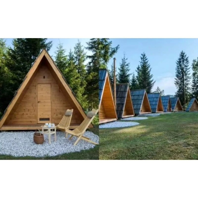 Anti-corrosion Triangular Wooden House Solid Pine Structure Luxurious Outdoor Home for Mountain Ski Area Glamping