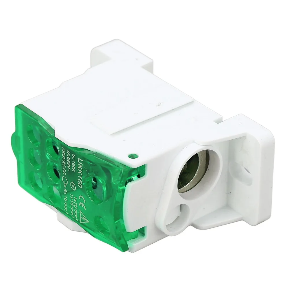 

690V 160A DIN Rail Terminal Block Brass Conductor Positions Screw Terminal Terminal Block Distribution Box Green Junction Box