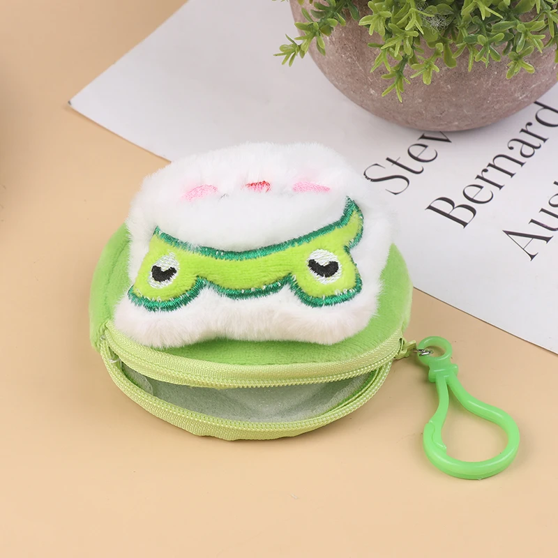 Porte-monnaie en peluche grenouille mignonne, sac à main beurre de canard créatif, fermeture éclair de dessin animé, portefeuille zéro pendentif, porte-monnaie en poudre, portefeuille pour écouteurs, porte-clés