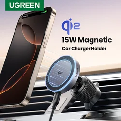 UGREEN Qi2 15W Magnetic Car Phone Holder Wireless Charger For iPhone 16 17 Pro Max Charging for Magsafe Car Charger LED Light