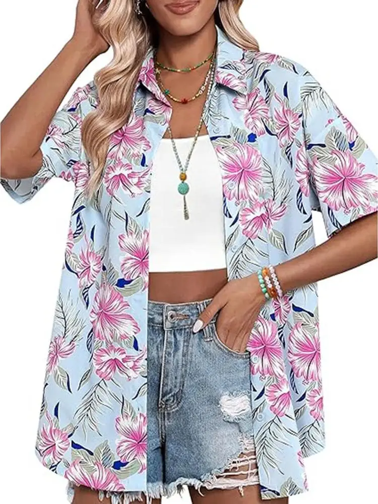 Plaża Drukowana 3D ort Sve irt Damska Nowa Moda Ulica Luźny Krój Poliester Szerokie Ramiona Obniżone Mankiety Tył...