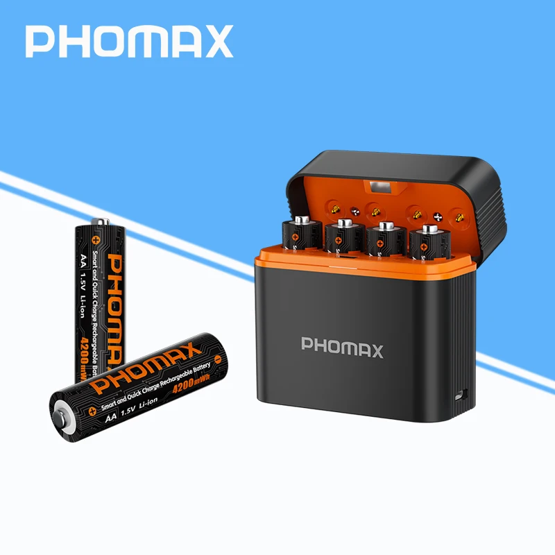 

PHOMAX Hot Selling Intelligent Battery Charger AA Lithium Battery Charger Fast Charger With 4pcs AA 4200mWh Li-ion Batteries