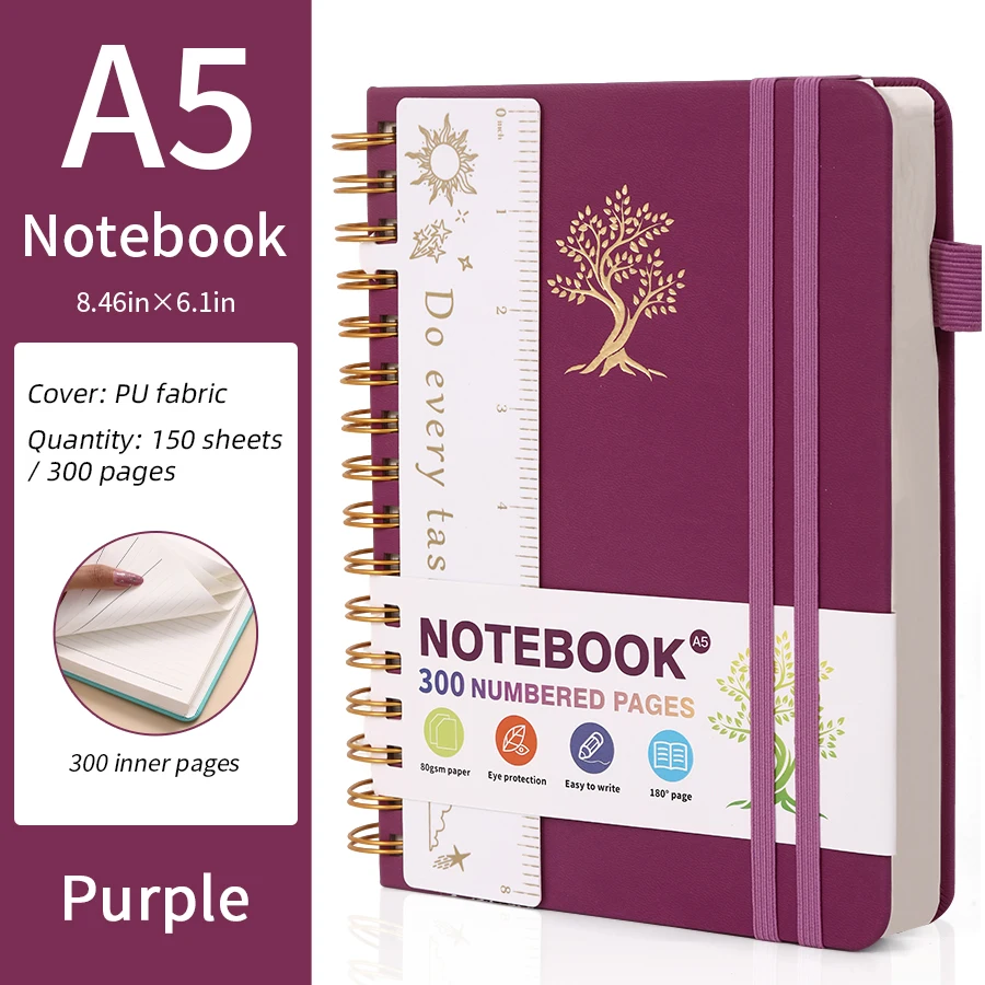 A5 Hardcover Spiralgebundenes Notizbuch Journal 300 Linierte Seiten mit Nummern für Frauen Männer Schule – Detail 9