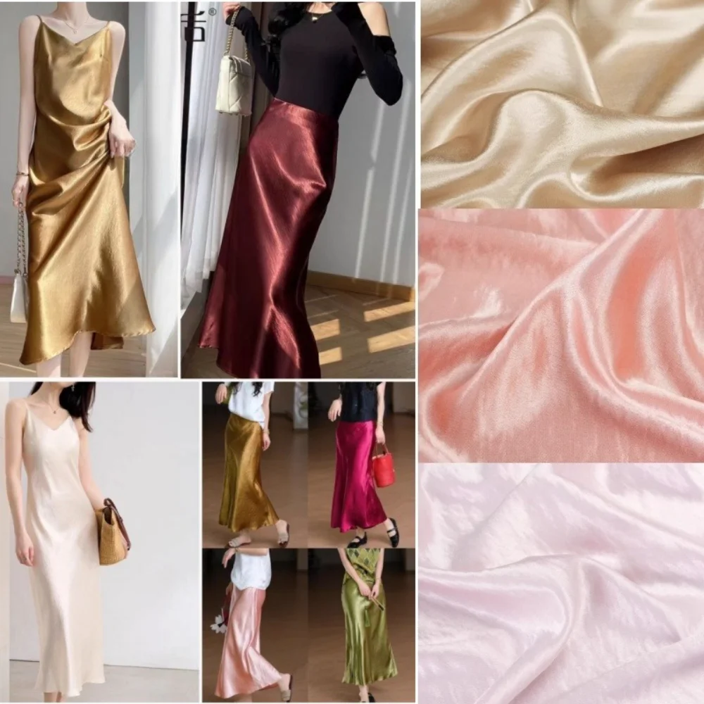 

Сплошной цвет, глянцевая ацетатная золотая атласная ткань для шелковистого гладкого подвесного платья, камзол, юбка, рубашка, ткань на метр