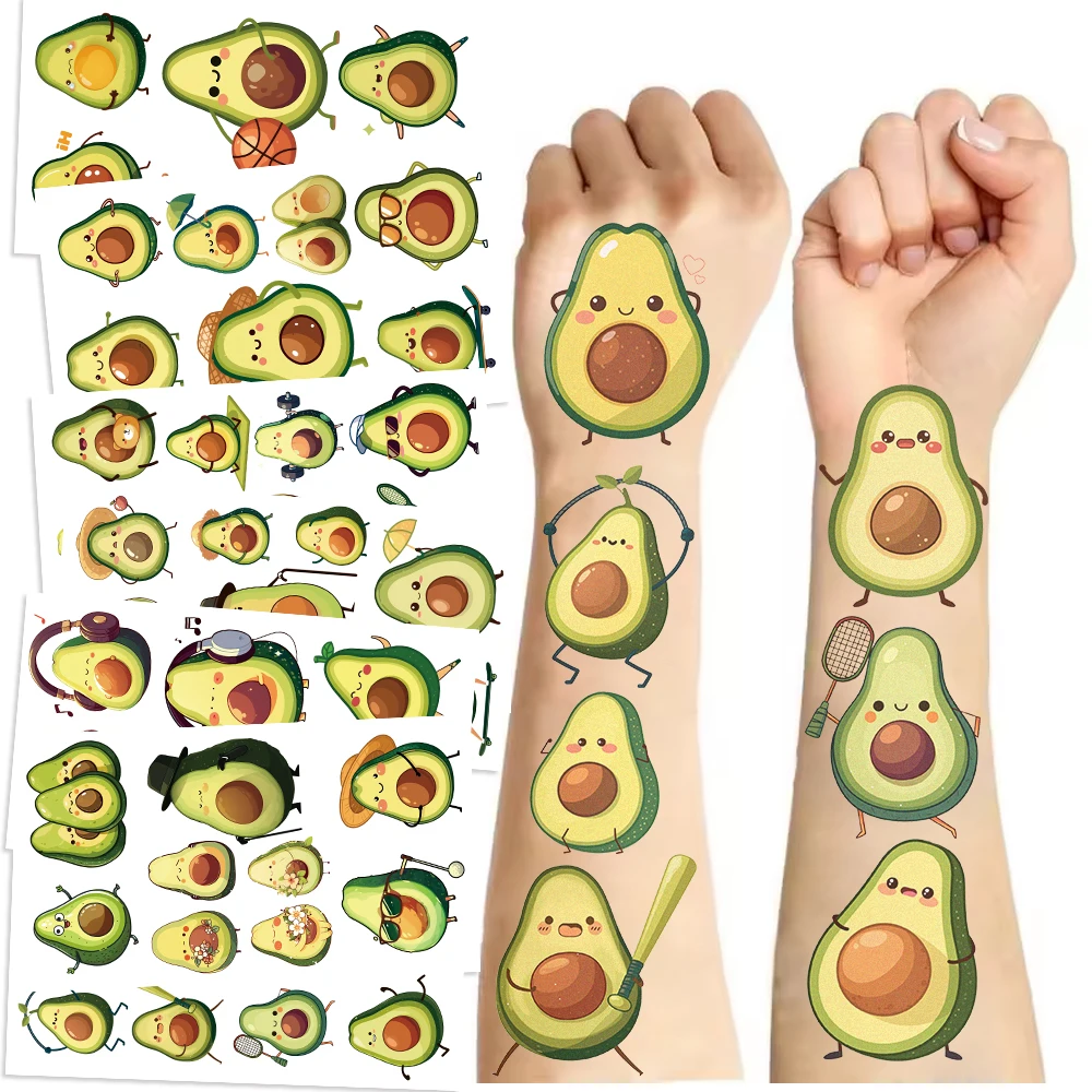 10Pcs Avocado Kids Tattoo Stickers Children Temporary Waterproof Cartoon Cute Fruit Series Body Fake Tattoo Stickers﻿