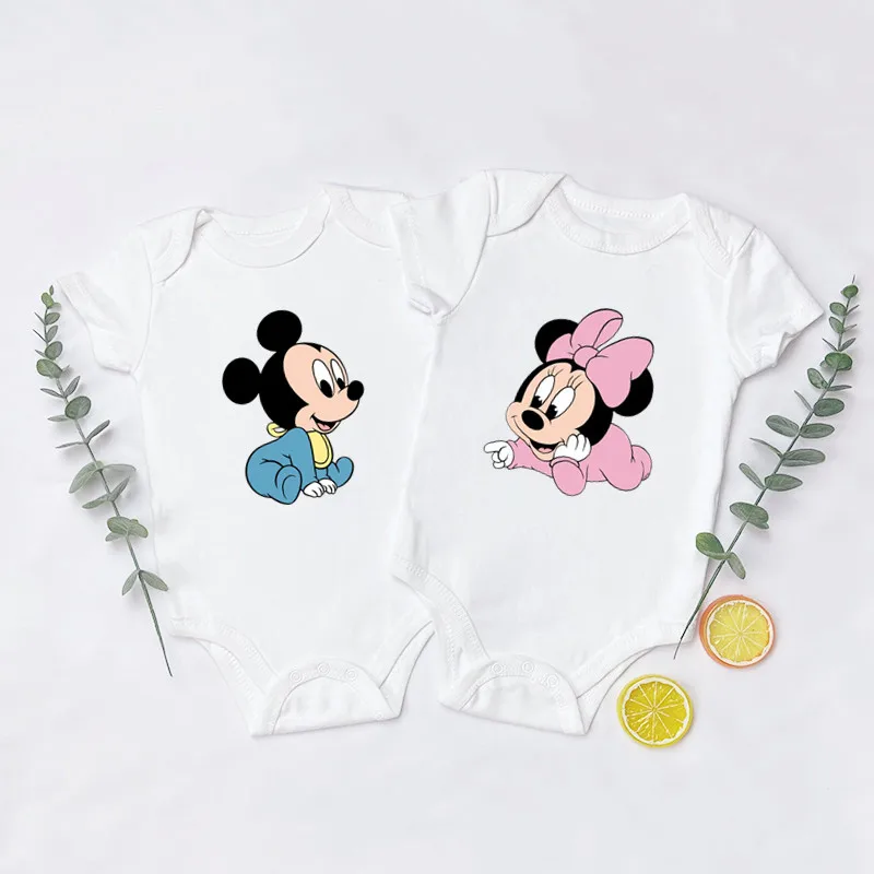 Mickey Minnie Print Baby Boy Girl Clothes 100% Cotton Newborn Bodysuit Twins Baby Clothes Infant Toddler Romper