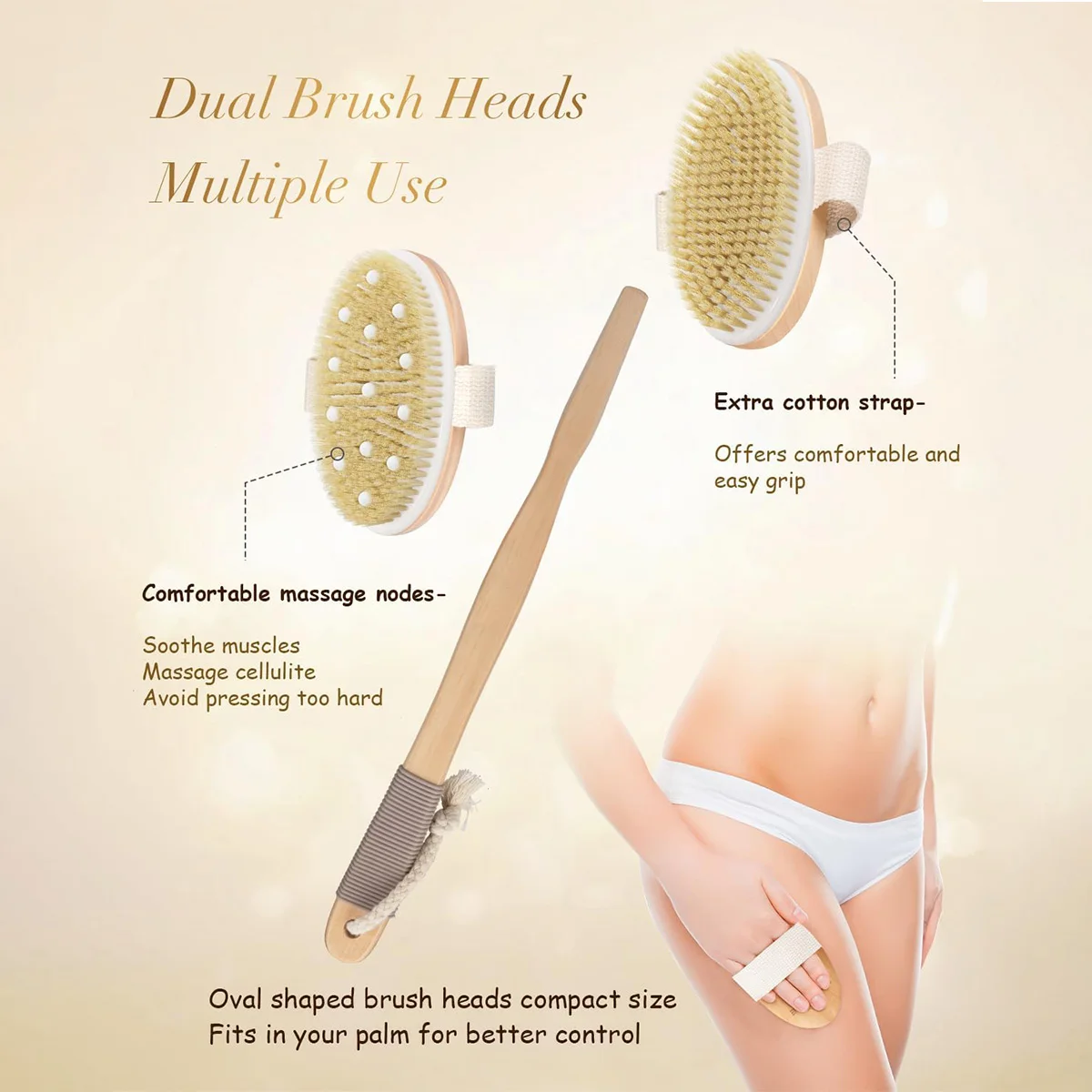 فرشاة الجسم بالفرشاة الجافة - مجموعة فرش جافة ذات شعيرات طبيعية مع فرشاة خشبية طويلة المقبض للتصريف اللمفاوي والتقشير #3
