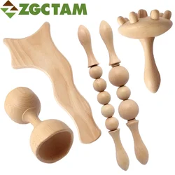 Handheld Wood Massage Tools for Anti Cellulite Lymphatic Drainage, Multi-Functional Wooden Roller Relief Body Muscle Tension