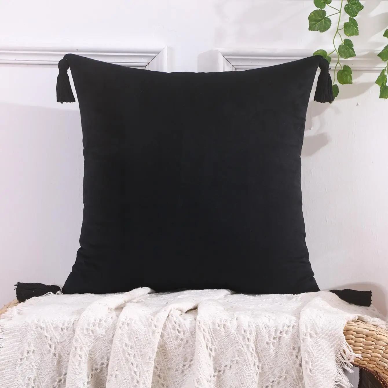 1 x einfacher, einfarbiger Quasten-Kissenbezug – dekorative Heimakzente für Wohnzimmer und Schlafzimmer – elegante Atmosphäre