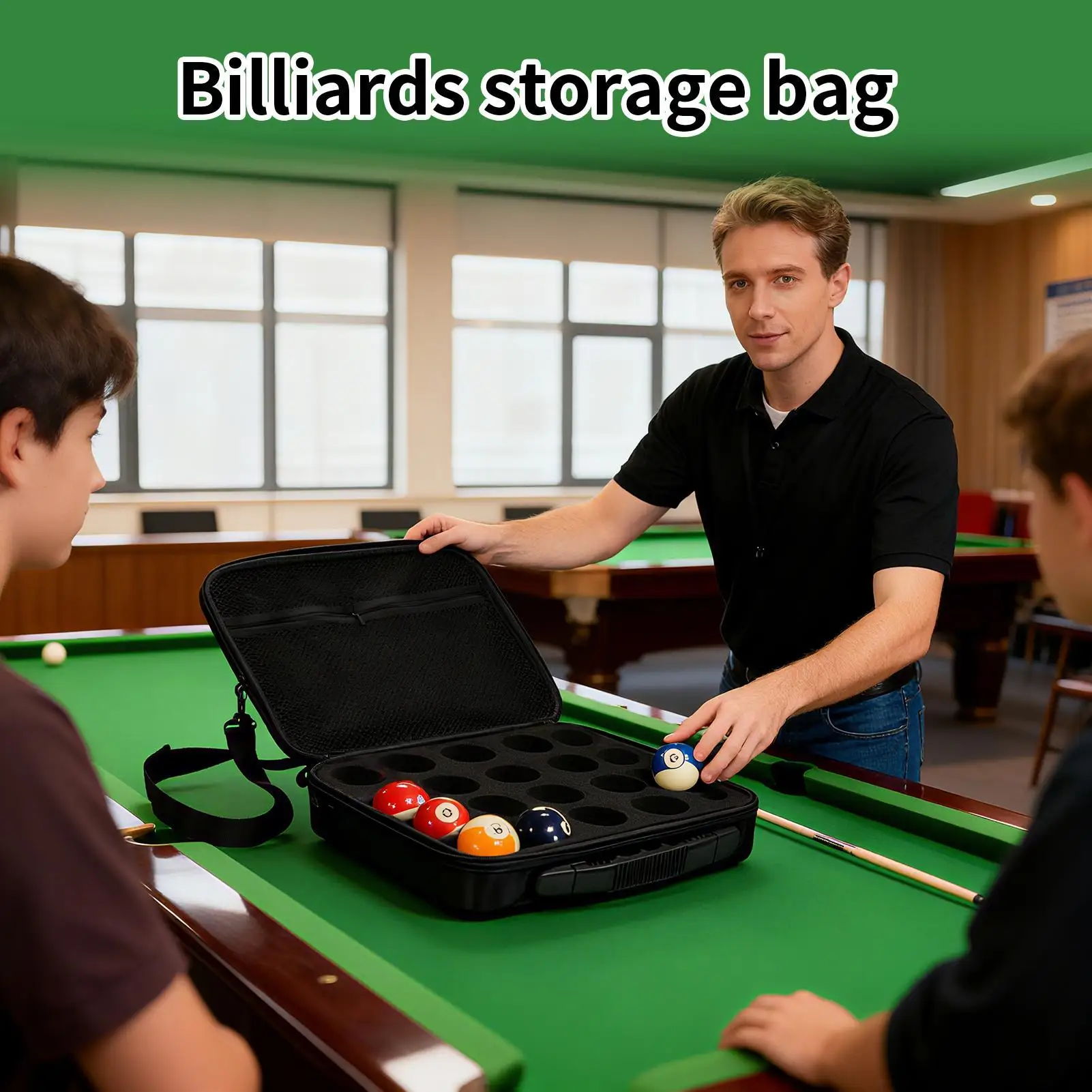 Custodia per palline da biliardo Portaoggetti portatile per palline da biliardo Scatola da viaggio per biliardo con manico e tracolla per la casa
