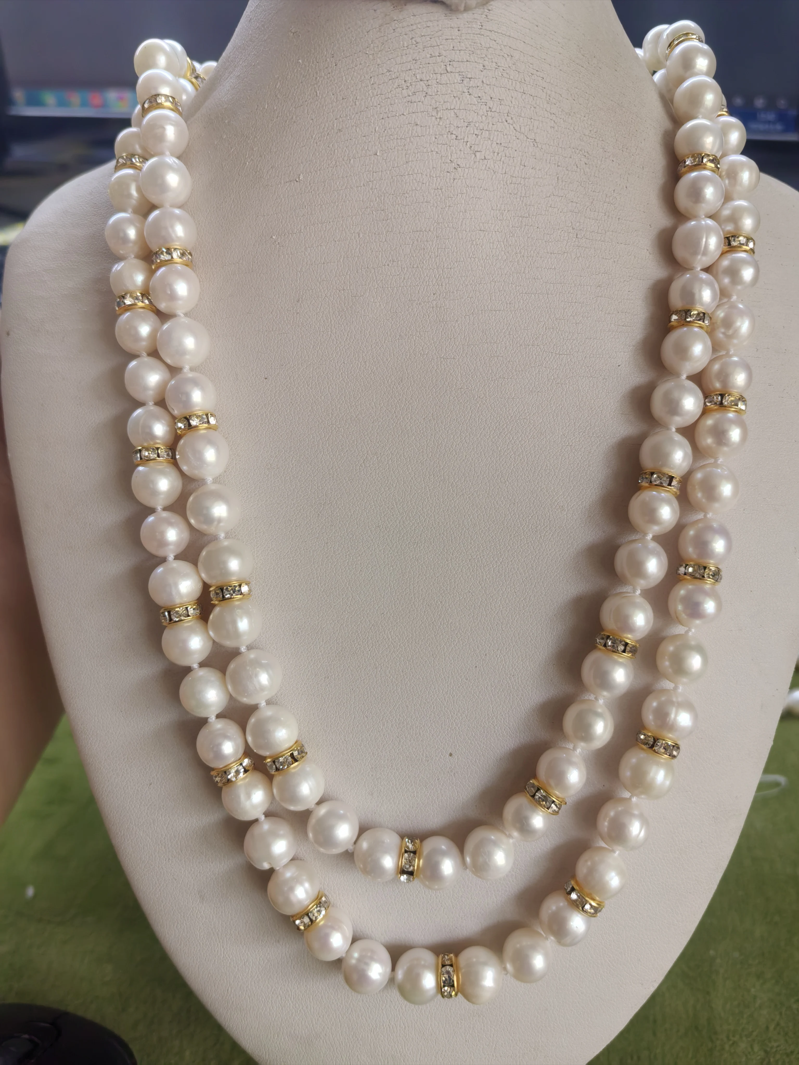 4 rows long  Baroque AAA+8-9mm akoya  white round Pearl Necklace 925s 17-20inch