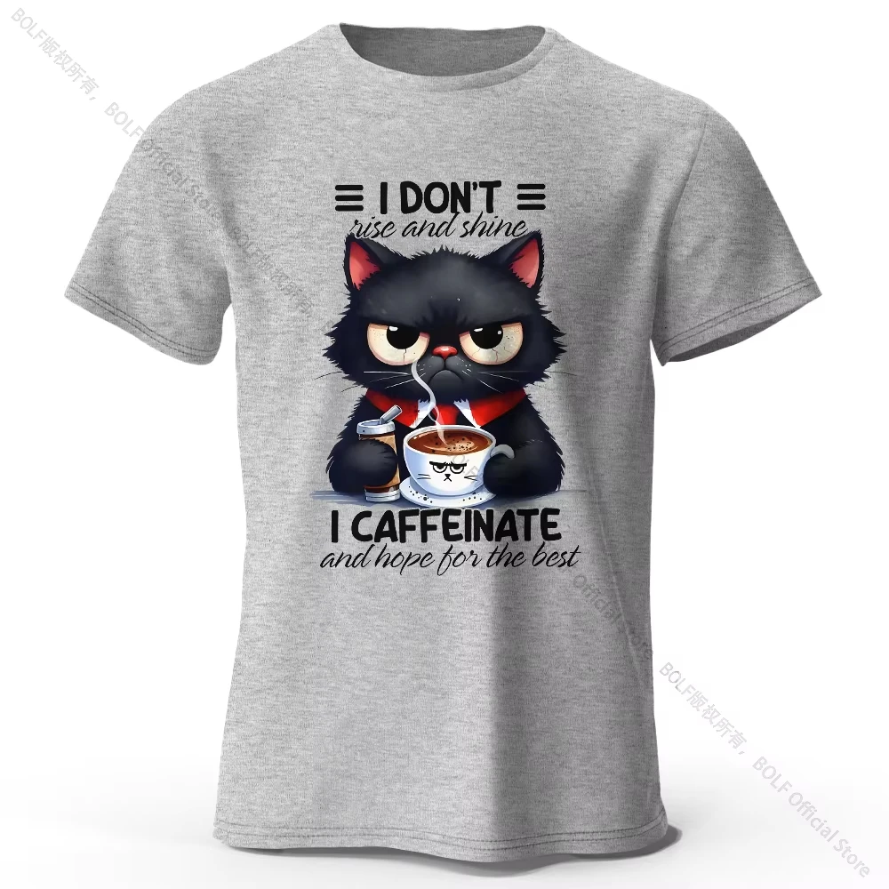 

Футболка из 100% хлопка с принтом Coffee Loving Cat, мягкая и дышащая футболка с круглым вырезом и короткими рукавами, футболки унисекс в весельном и необычном стиле