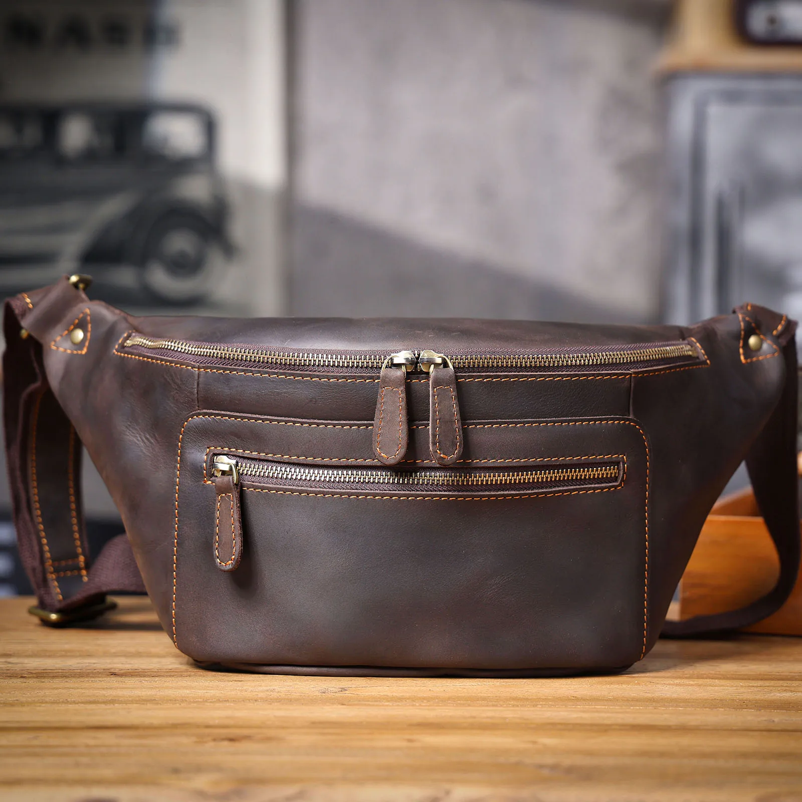 S.WORKER Vintage Brusttasche aus echtem Leder für Herren, Vintage, langlebige Brusttasche, Umhängetasche für Herren, Geschenk für Weihnachten – Detail 7