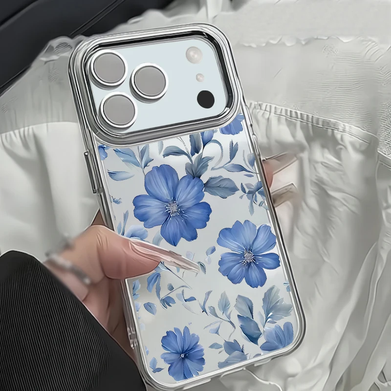 Transparente Handyhülle mit Blumenmuster für iPhone 17, 16, 15, 14, 13, 12, Pro Max 17, 16, Pro Air 11, plattierter Linsenrahmen, weiche Abdeckung