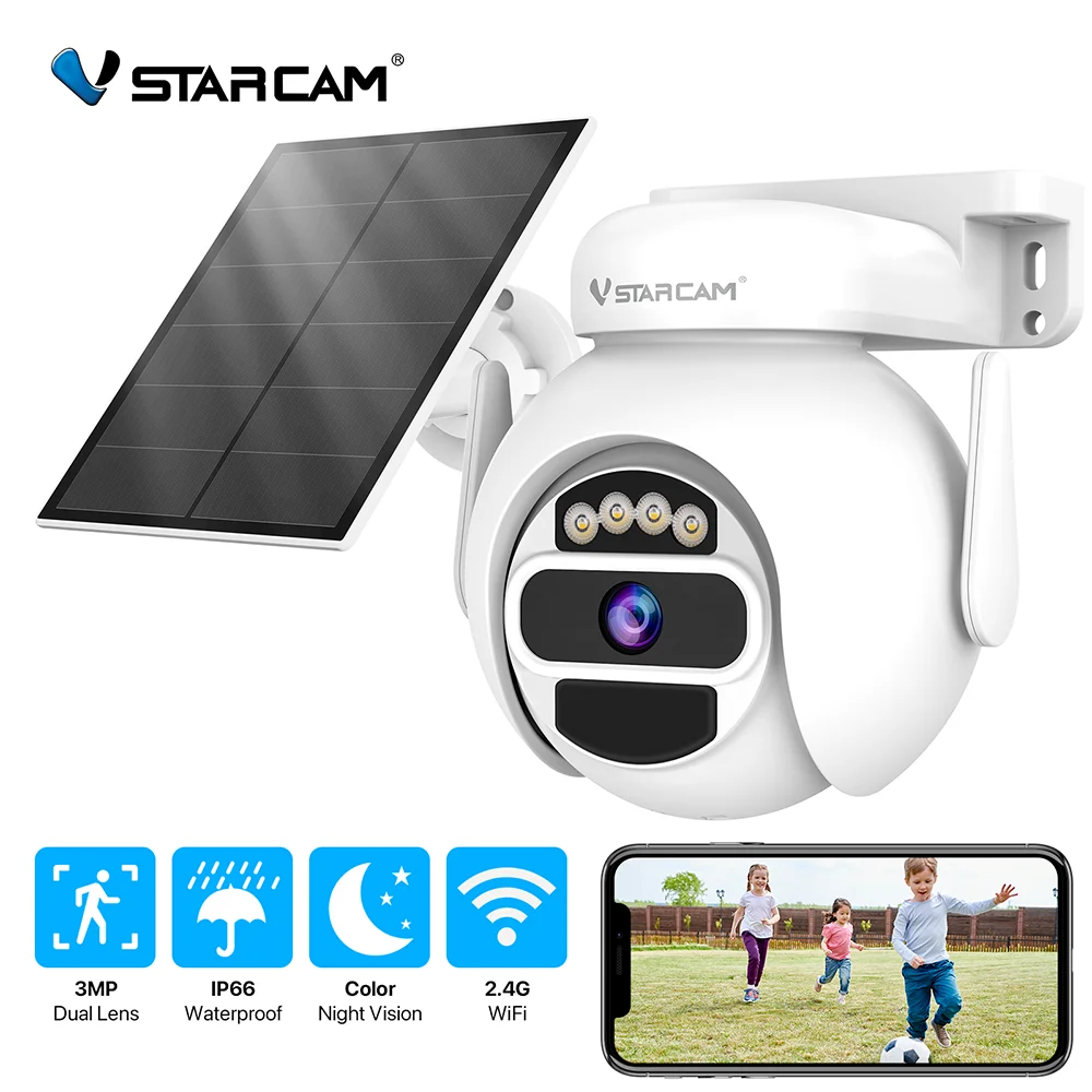 

Vstarcam CB65-TZ 3MP Dual Lens IP66 Waterproof Color Night Vision 2.4G WiFi 365 Days Non-stop Solar Charging PIR Human Detection